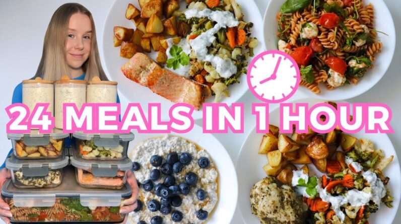 Meal Prep 24 Healthy Meals in 1 Hour (Breakfast, Lunch &#038; Dinner for 4 days for 2 people)